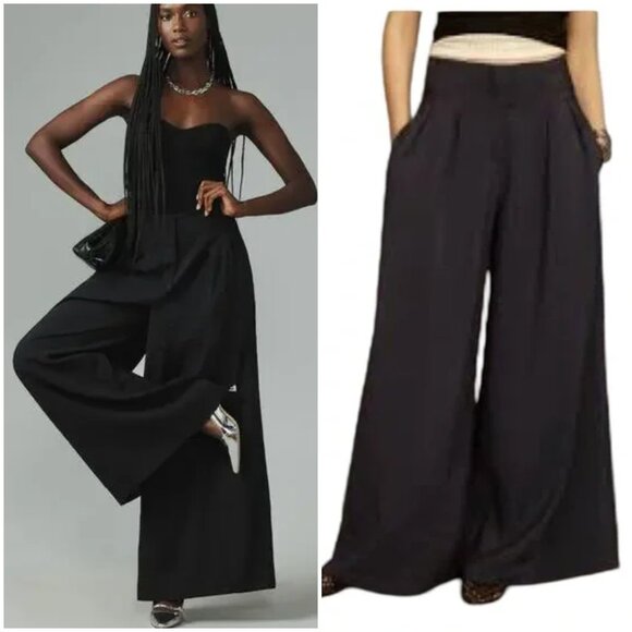 By Anthropologie High-Rise Pleated Wide-Leg Trousers Black size 2 NWT